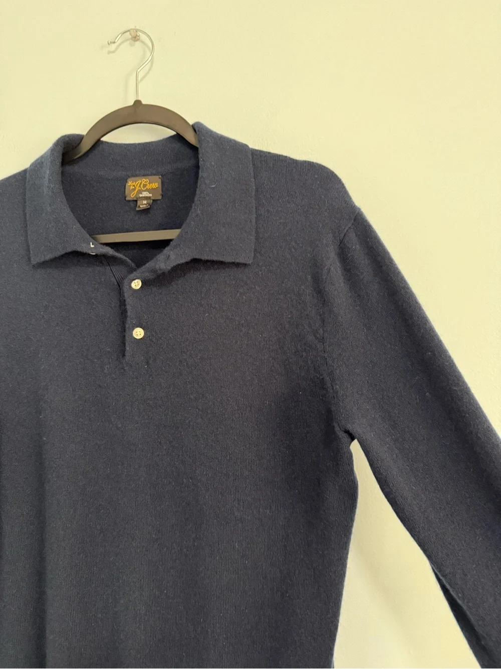J.Crew Men’s 100% Cashmere Polo Sweater Size M Navy Blue Long Sleeve